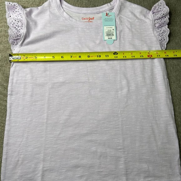 Cat & Jack Eyelet Shortsleeve Shirt Girl's L (10/12) Plus Crew Neck Violet NWT - Picture 7 of 9